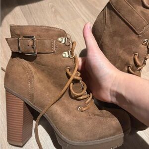 Elegant Brown Heeled Boots with Buckle